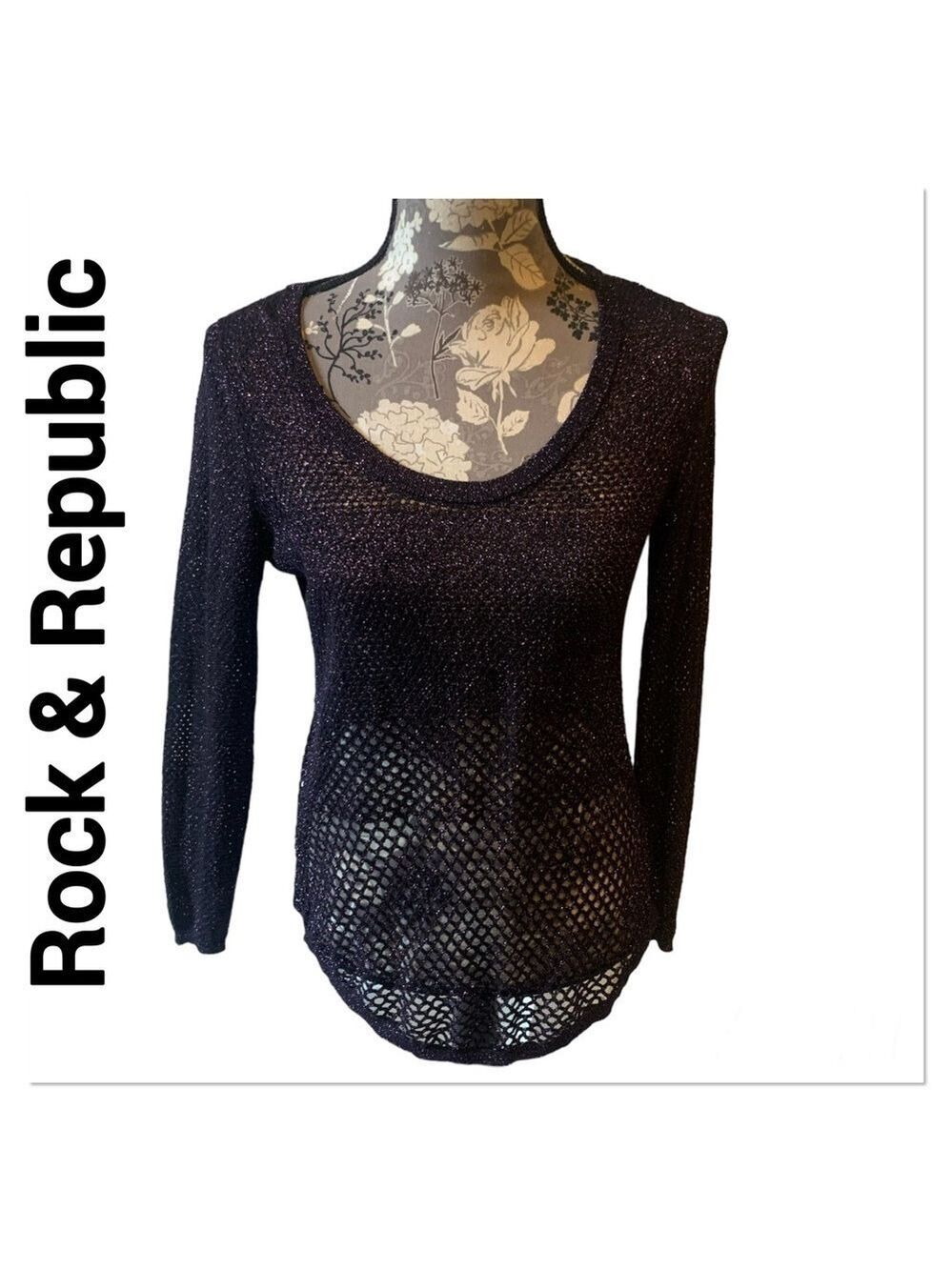 ROCK & REPUBLIC Purple Metallic Net Top size small
